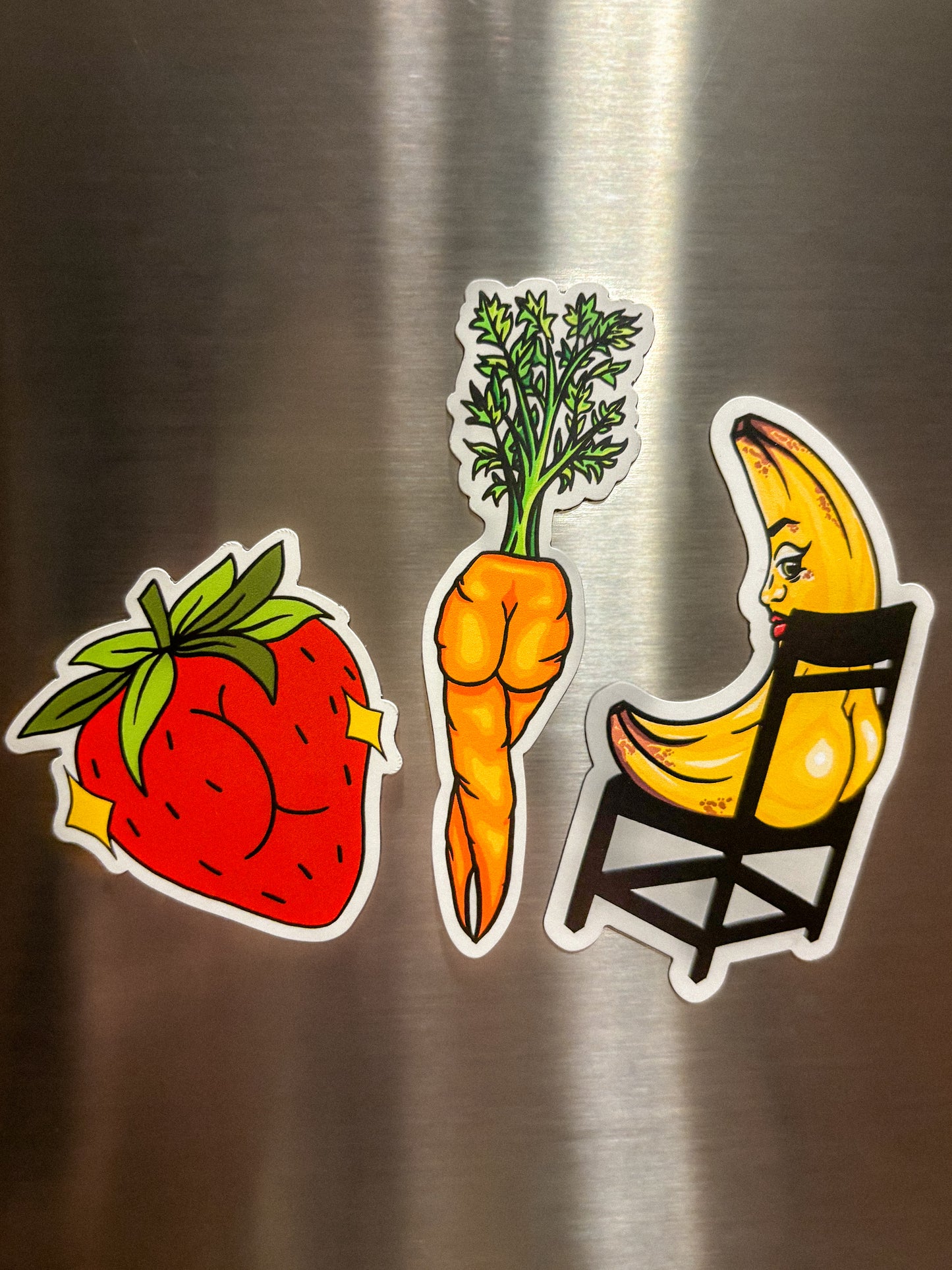 Foodie Booties Fridge Magnet Pack - Cheeky Art Studio - banana - carrot - strawberry - Magnet - Portland, Oregon - Asian American Artist
