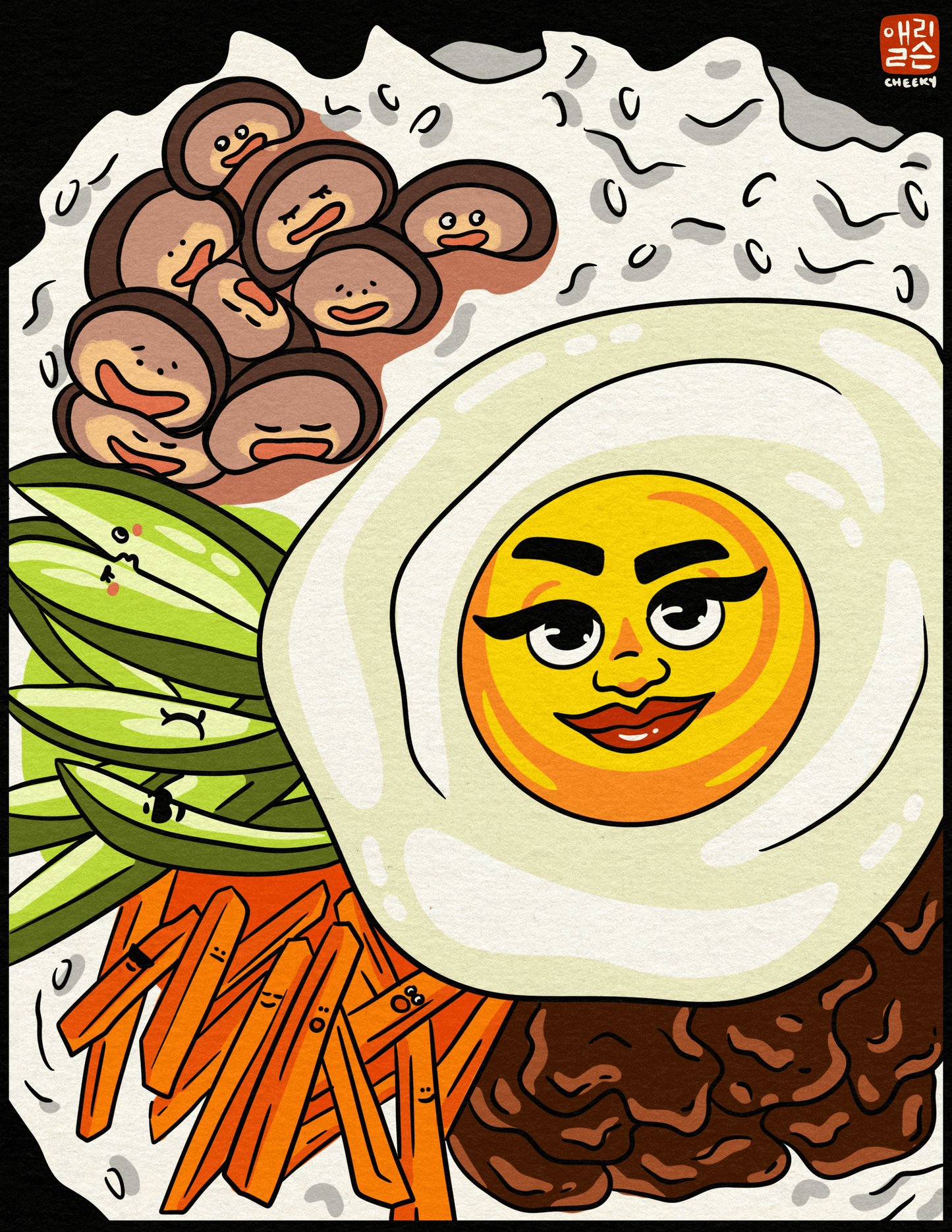 Cheeky Bibimbap Art Print - Cheeky Art Studio - art - korean - mushies - Artwork - Portland, Oregon - Asian American Artist