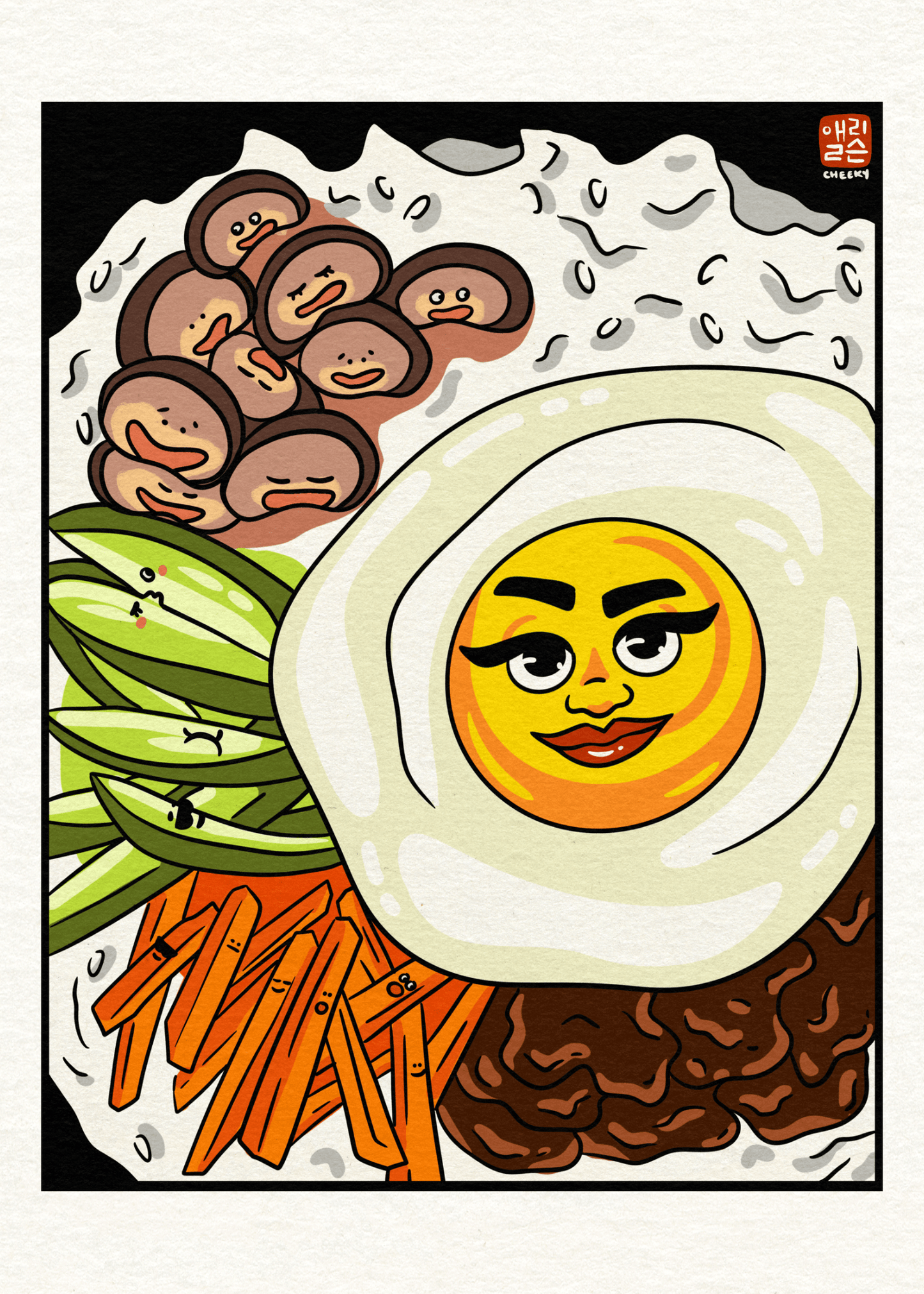 Cheeky Bibimbap Art Print - Cheeky Art Studio - art - korean - mushies - Artwork - Portland, Oregon - Asian American Artist