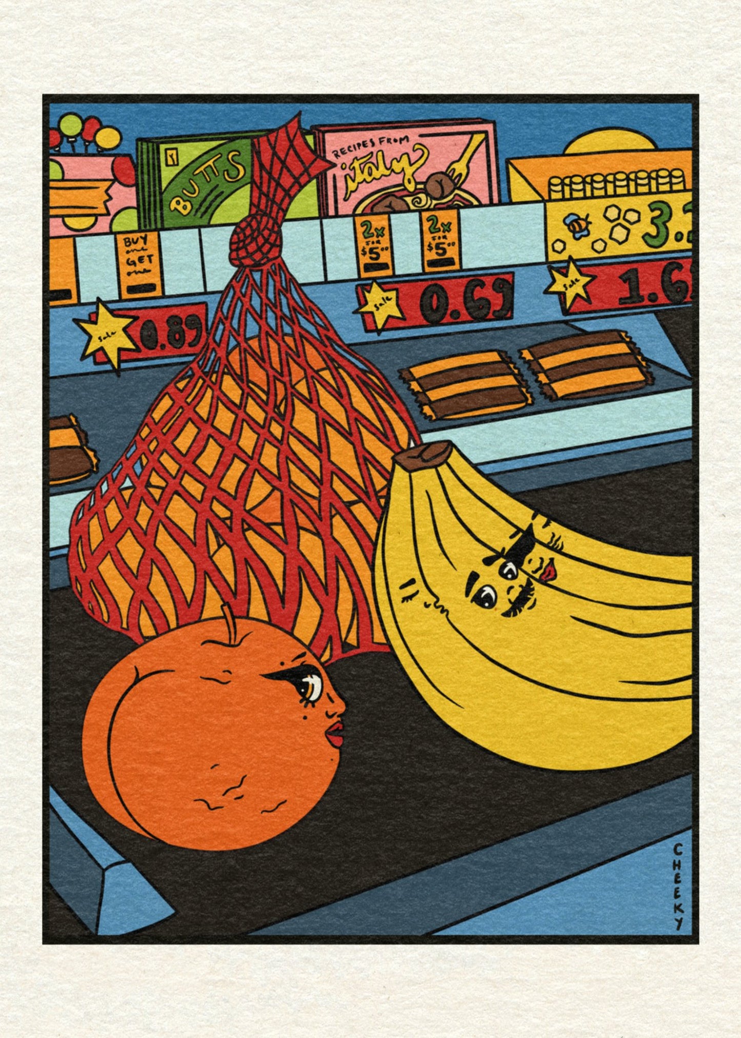 Cheeky Grocery Run Art Print - Cheeky Art Studio - art - banana - groceries - Artwork - Portland, Oregon - Asian American Artist