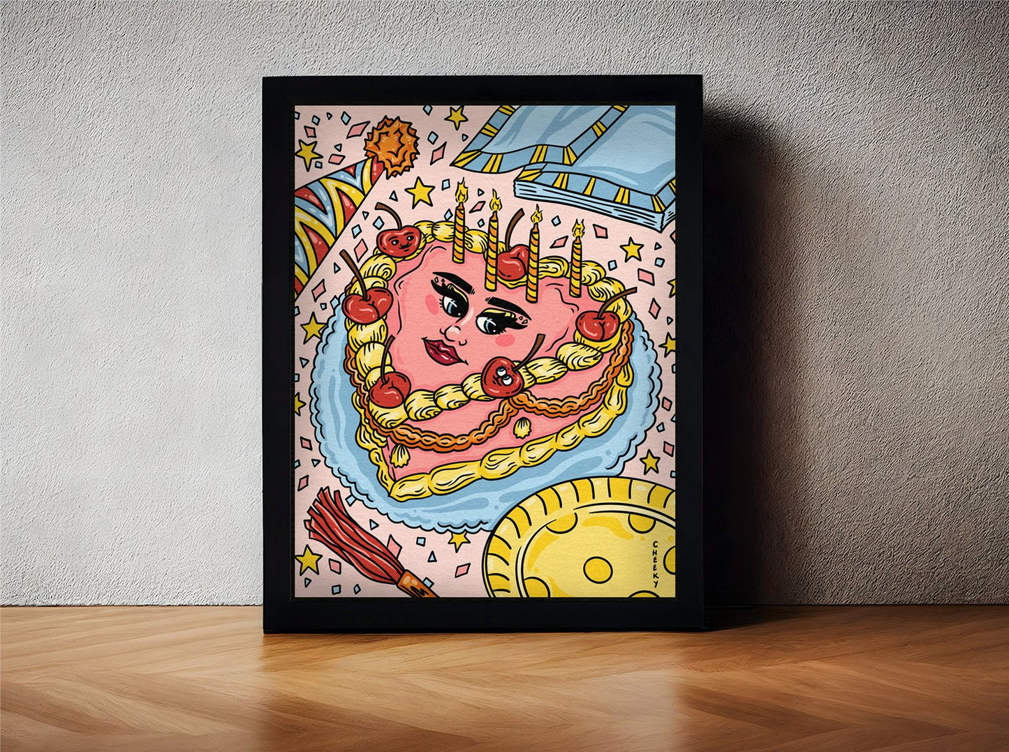 Cherrylicious Booty Bash Art Print - Cheeky Art Studio - art - birthday - cake - Artwork - Portland, Oregon - Asian American Artist