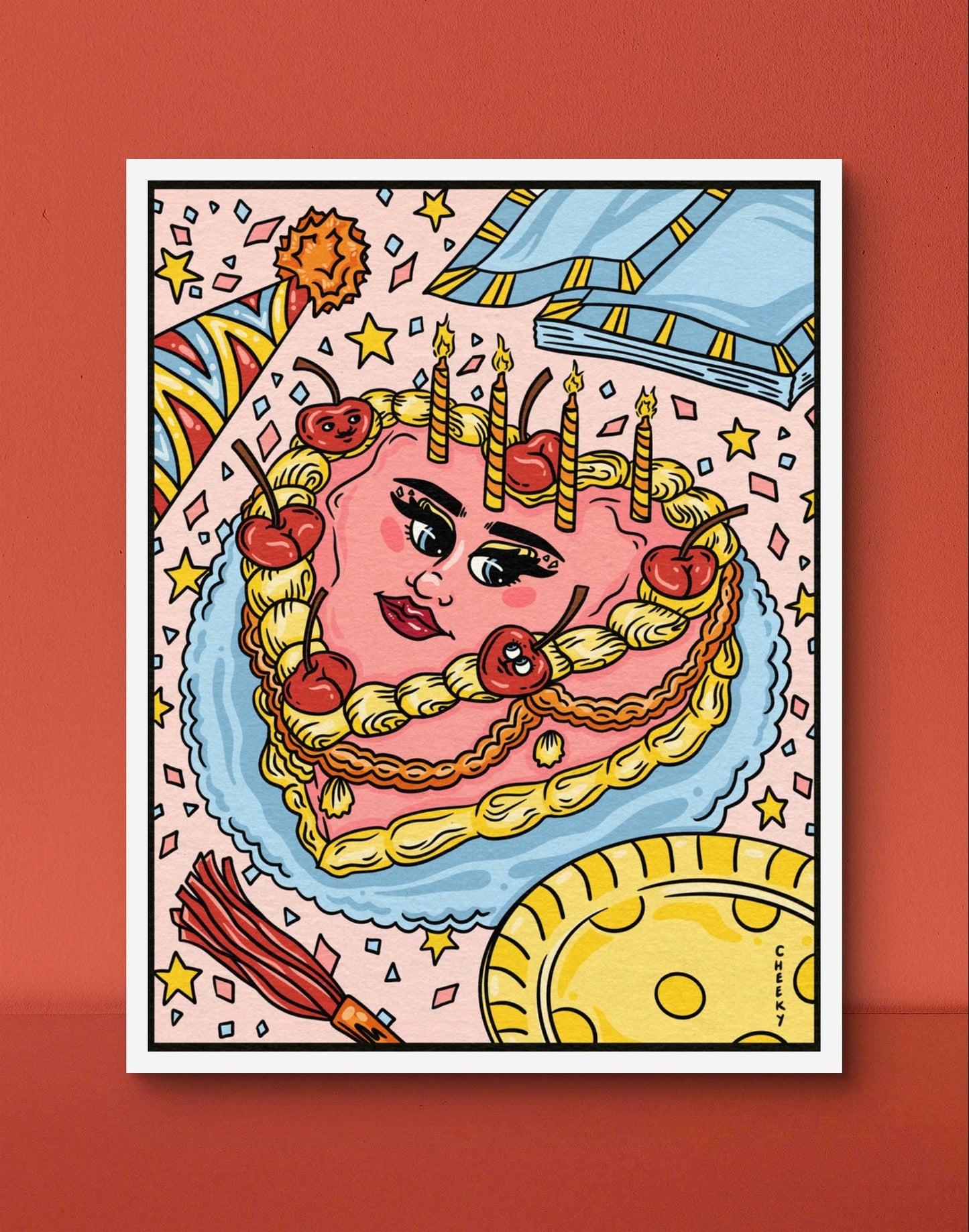 Cherrylicious Booty Bash Art Print - Cheeky Art Studio - art - birthday - cake - Artwork - Portland, Oregon - Asian American Artist