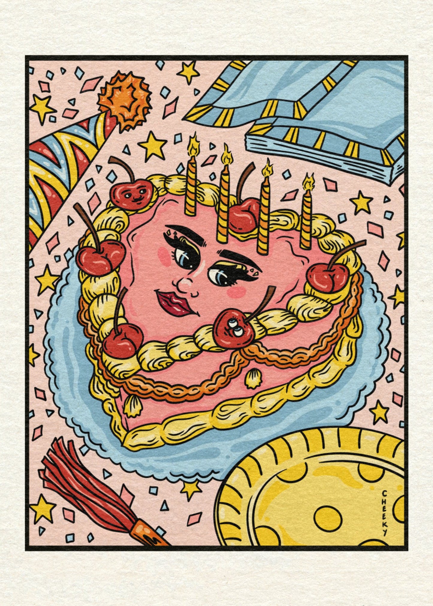 Cherrylicious Booty Bash Art Print - Cheeky Art Studio - art - birthday - cake - Artwork - Portland, Oregon - Asian American Artist