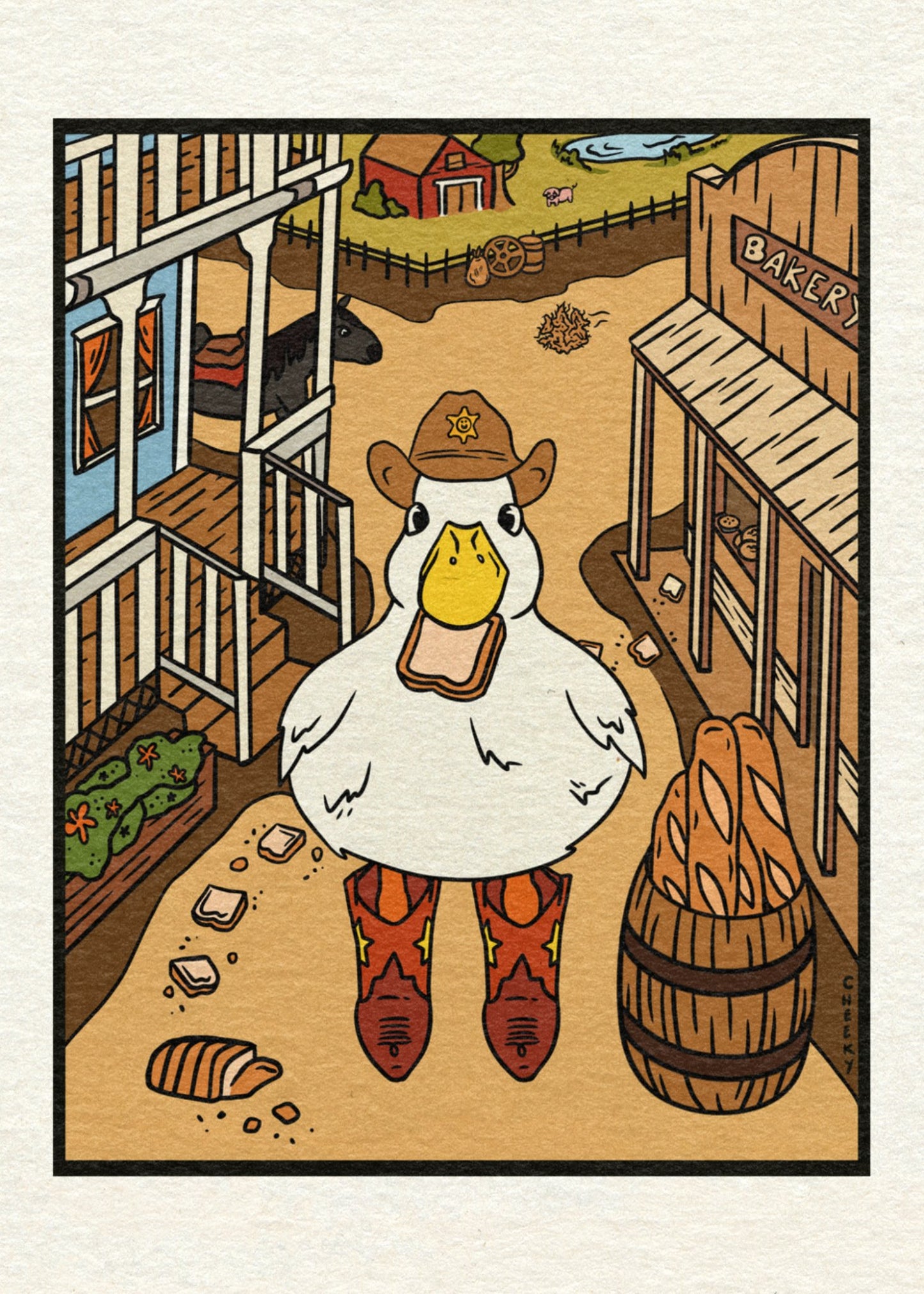 Cowboy Duckie Art Print - Cheeky Art Studio - art - cowboy - cute - Artwork - Portland, Oregon - Asian American Artist