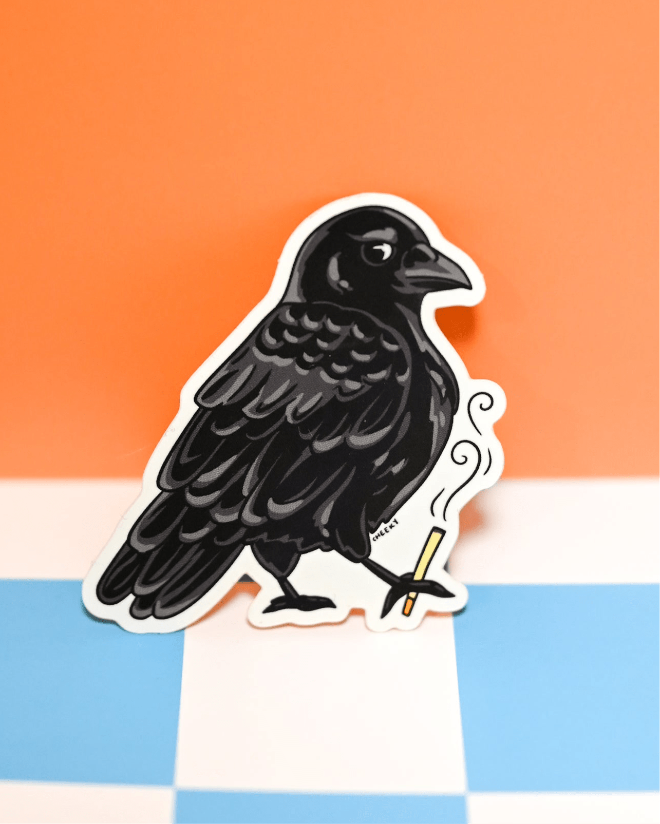 Crow Smoking Cigarette Vinyl Sticker - Cheeky Art Studio - allison thompson - allisthompson - art - Electronics Stickers & Decals - Portland, Oregon - Asian American Artist