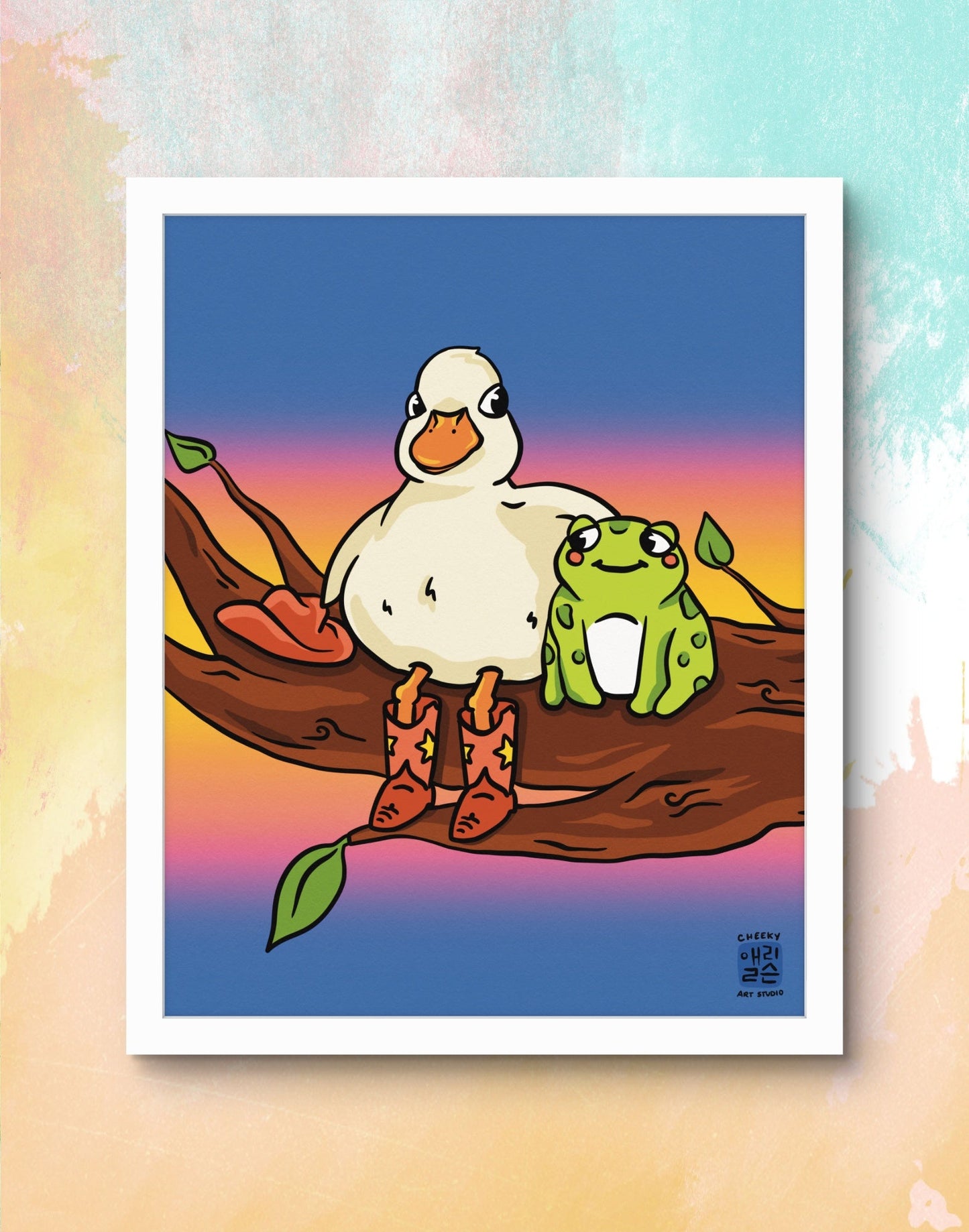 Duckie & Frogger Tree Friends Art Print - Cheeky Art Studio - art - Duck - Frog - Artwork - Portland, Oregon - Asian American Artist