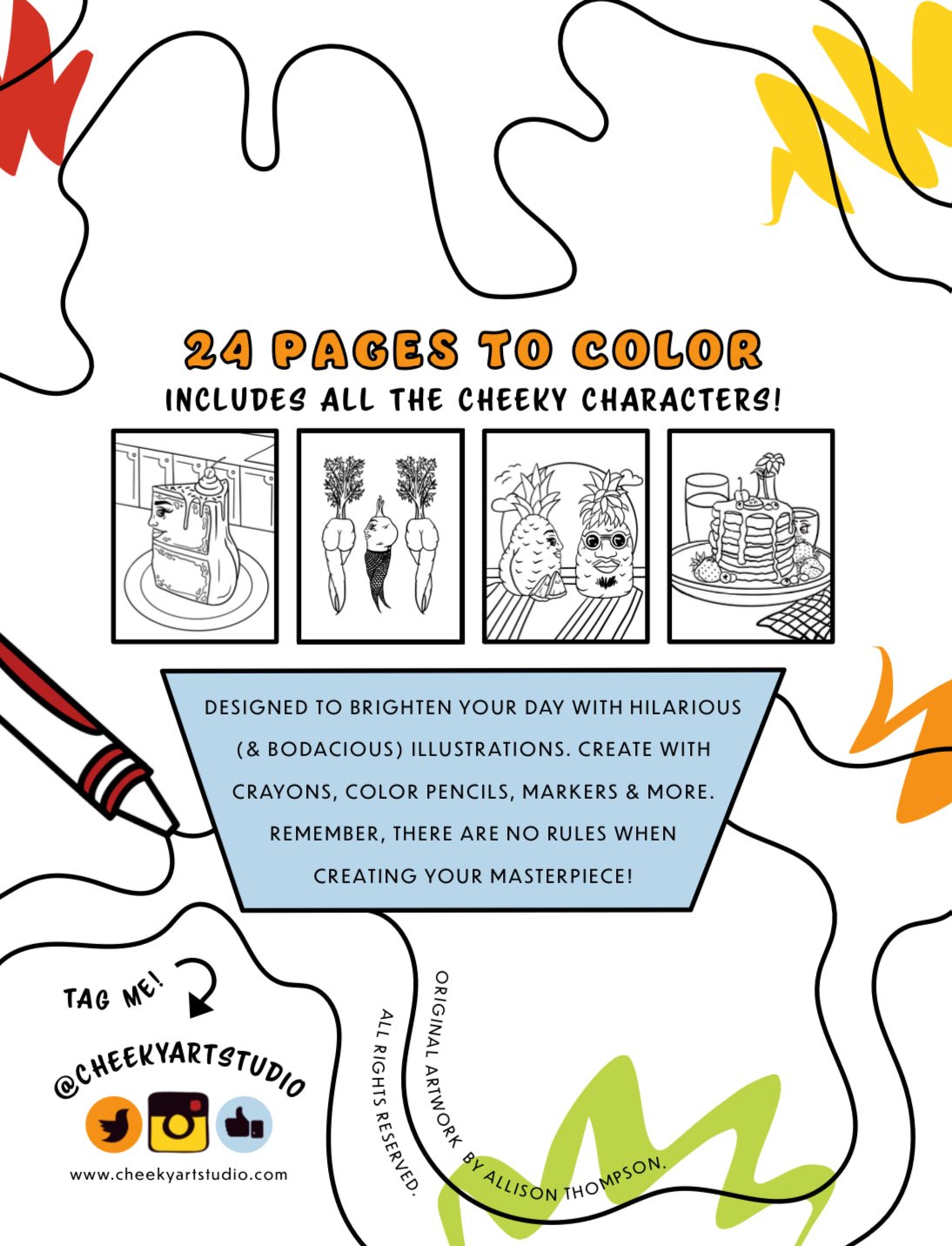 Foodie Booties Cheeky Adult Coloring Book - Cheeky Art Studio - allison thompson - allisthompson - Apple - Coloring Book - Portland, Oregon - Asian American Artist