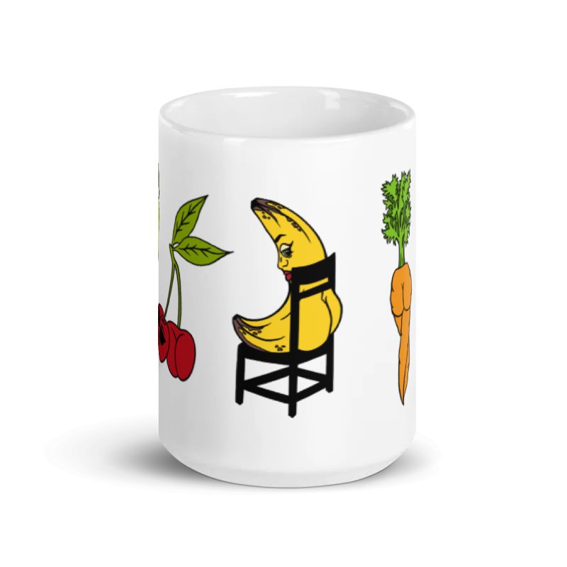 Foodie Booties 15oz Mug - Cheeky Art Studio - banana - carrot - Cherry - Mug - Portland, Oregon - Asian American Artist