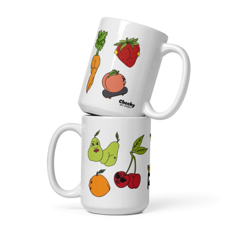 Foodie Booties 15oz Mug - Cheeky Art Studio - banana - carrot - Cherry - Mug - Portland, Oregon - Asian American Artist