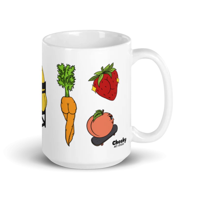 Foodie Booties 15oz Mug - Cheeky Art Studio - banana - carrot - Cherry - Mug - Portland, Oregon - Asian American Artist