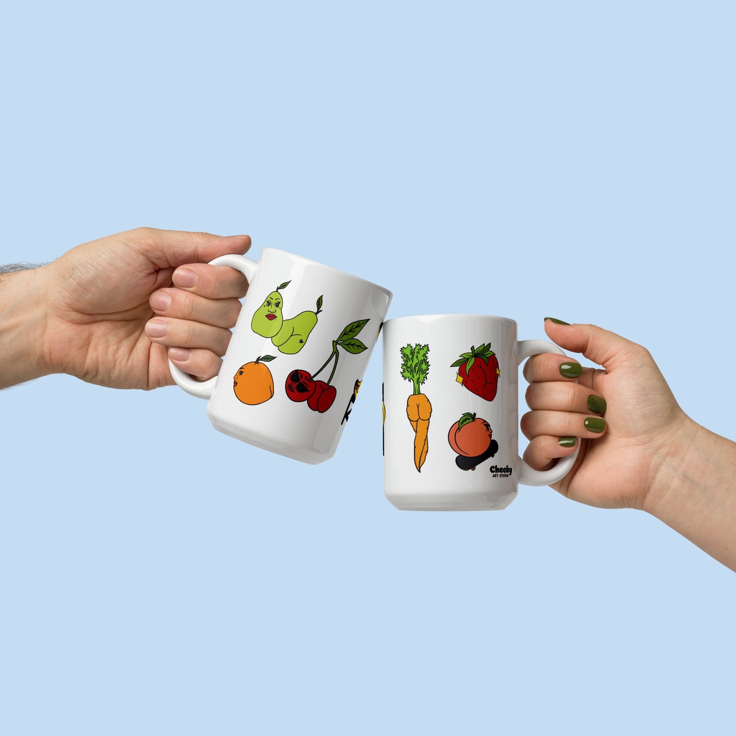 Foodie Booties 15oz Mug - Cheeky Art Studio - banana - carrot - Cherry - Mug - Portland, Oregon - Asian American Artist
