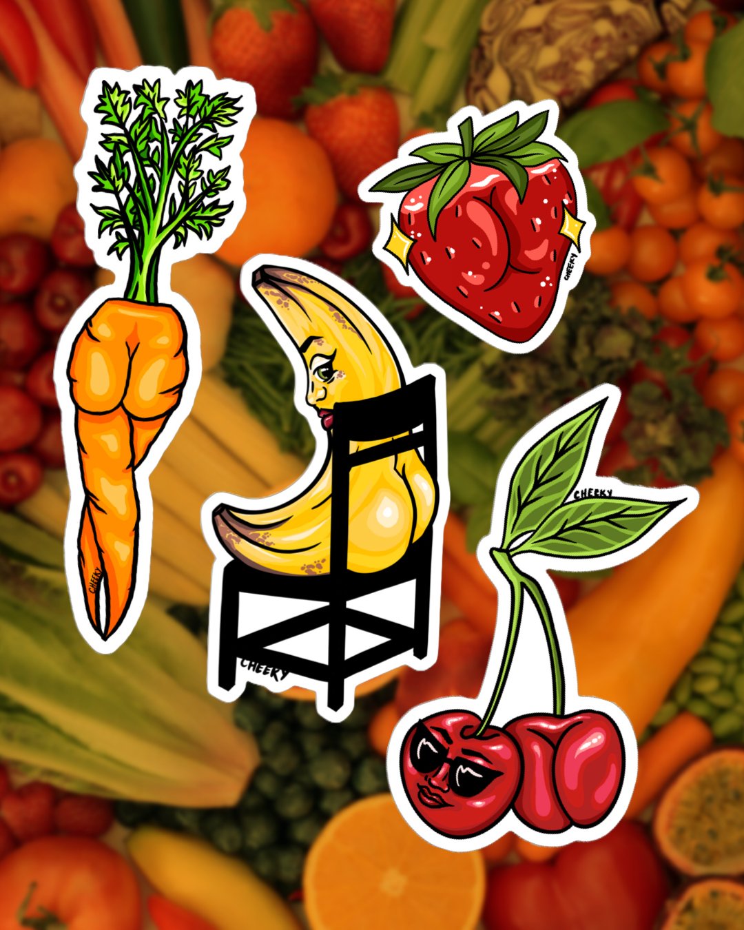 Foodie Booties Sticker Pack - Cheeky Art Studio - banana - carrot - cherries - Electronics Stickers & Decals - Portland, Oregon - Asian American Artist