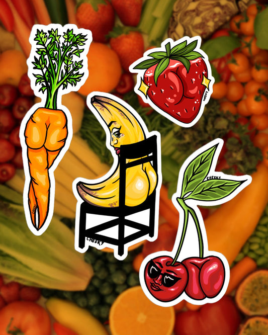Foodie Booties Sticker Pack - Cheeky Art Studio-banana-carrot-cherries