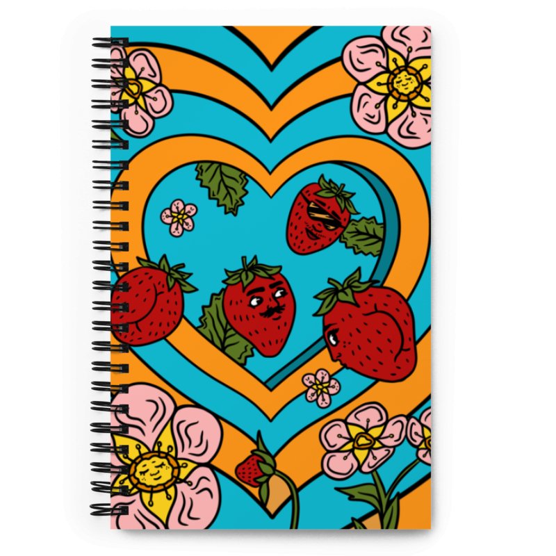 Groovy Strawbooties Spiral notebook - Cheeky Art Studio - journal - Notebook - strawberry - Notebooks & Notepads - Portland, Oregon - Asian American Artist