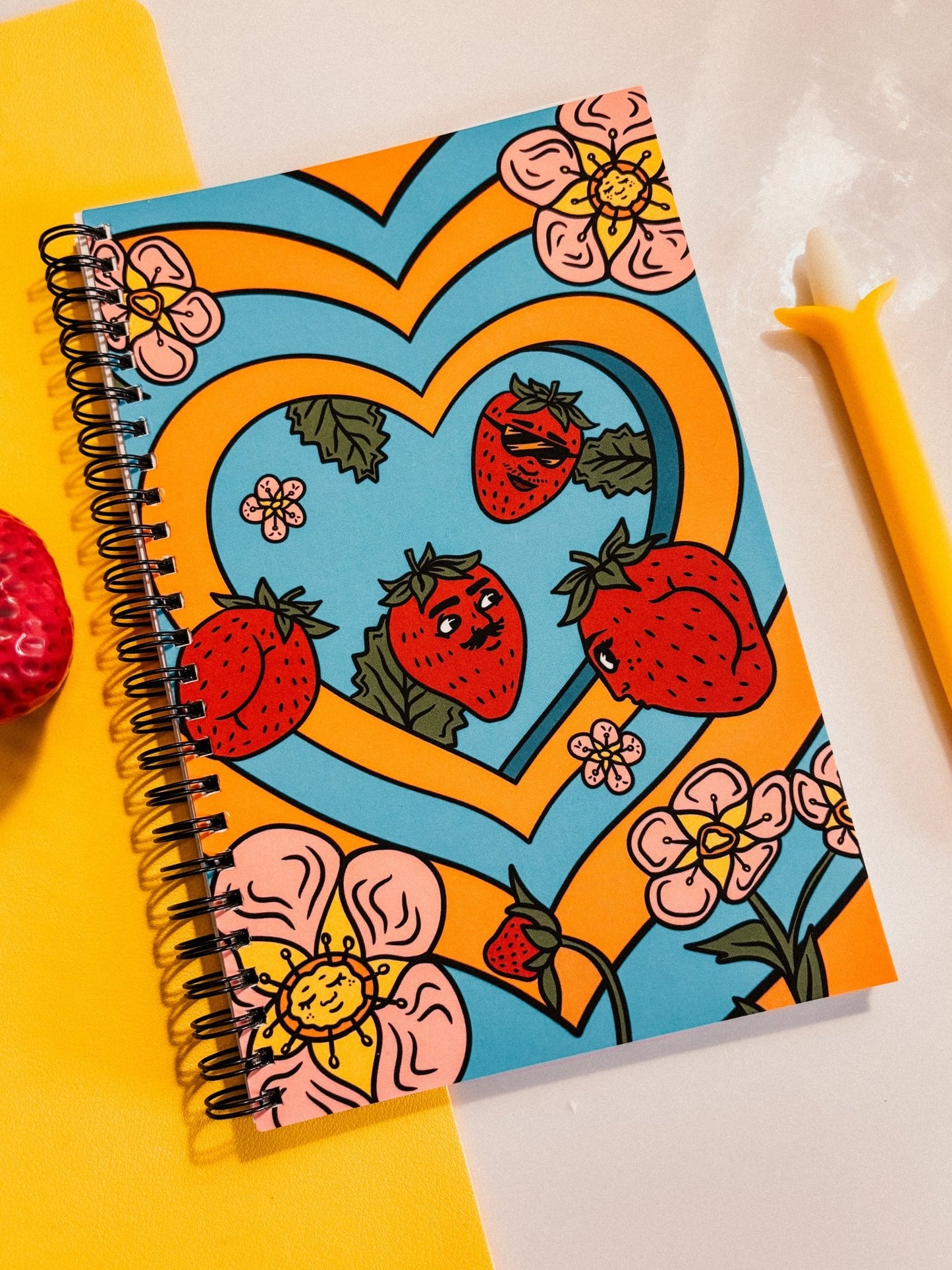Groovy Strawbooties Spiral notebook - Cheeky Art Studio - journal - Notebook - strawberry - Notebooks & Notepads - Portland, Oregon - Asian American Artist