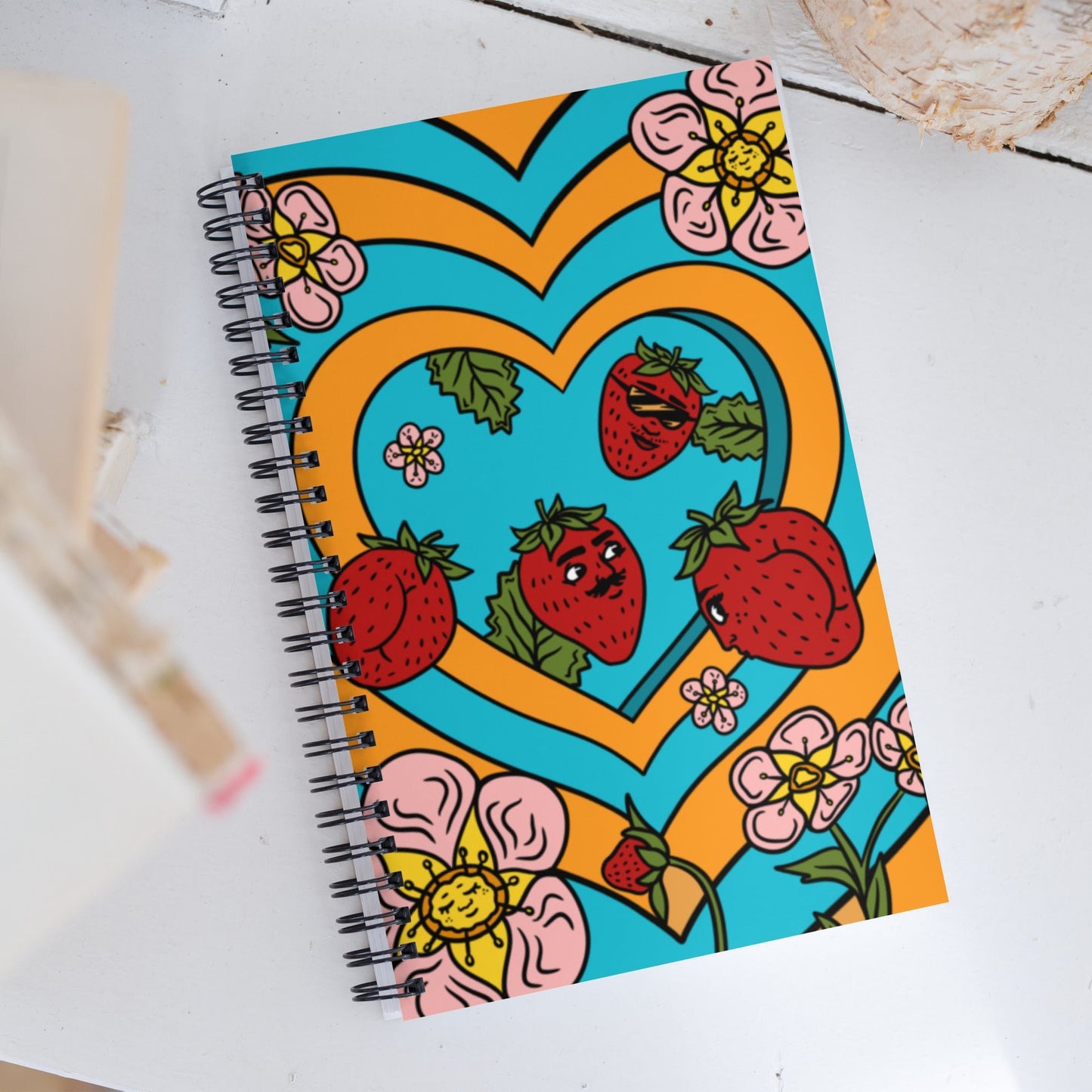 Groovy Strawbooties Spiral notebook - Cheeky Art Studio - journal - Notebook - strawberry - Notebooks & Notepads - Portland, Oregon - Asian American Artist