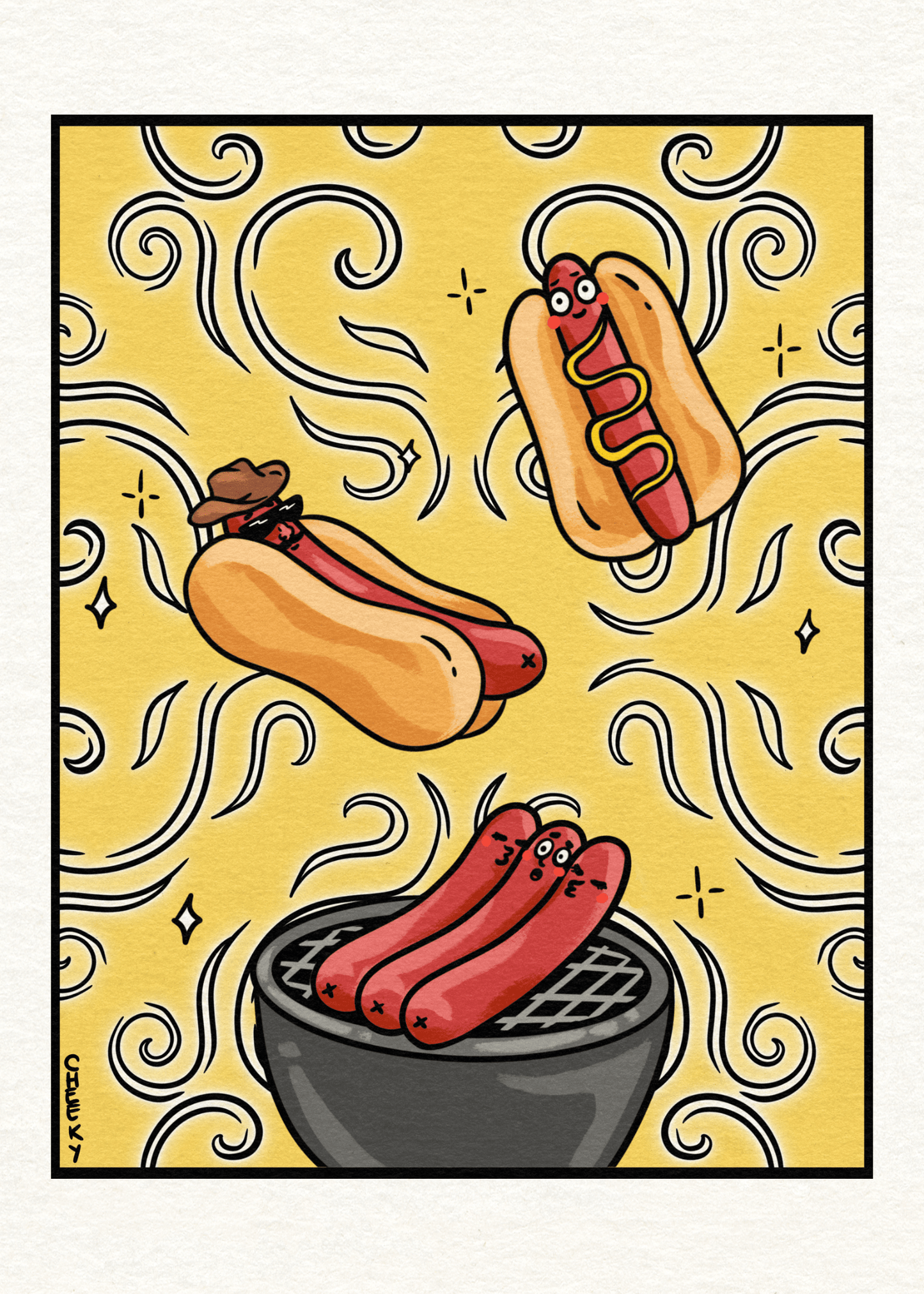 Hot Dawg Summer Art Print - Cheeky Art Studio - art - Barbeque - Bbq - Artwork - Portland, Oregon - Asian American Artist