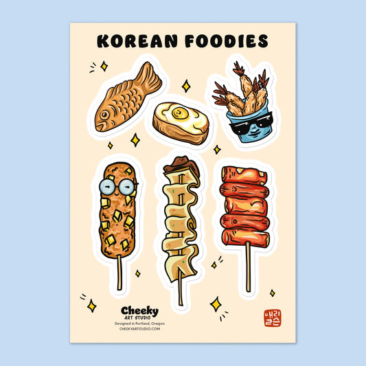 Korean Foodies Sticker Sheet - Cheeky Art Studio - korean - sheet - stickers - Electronics Stickers & Decals - Portland, Oregon - Asian American Artist