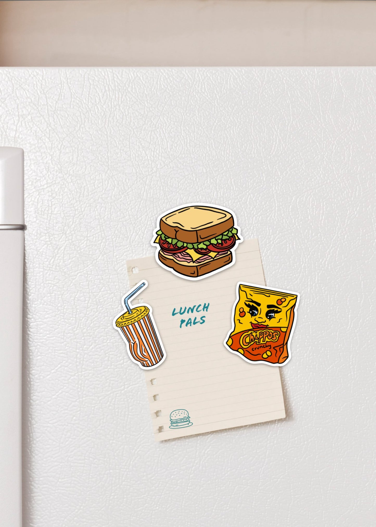 Lunch Pals Fridge Magnet Pack - Cheeky Art Studio-chippos-sandwich-soda