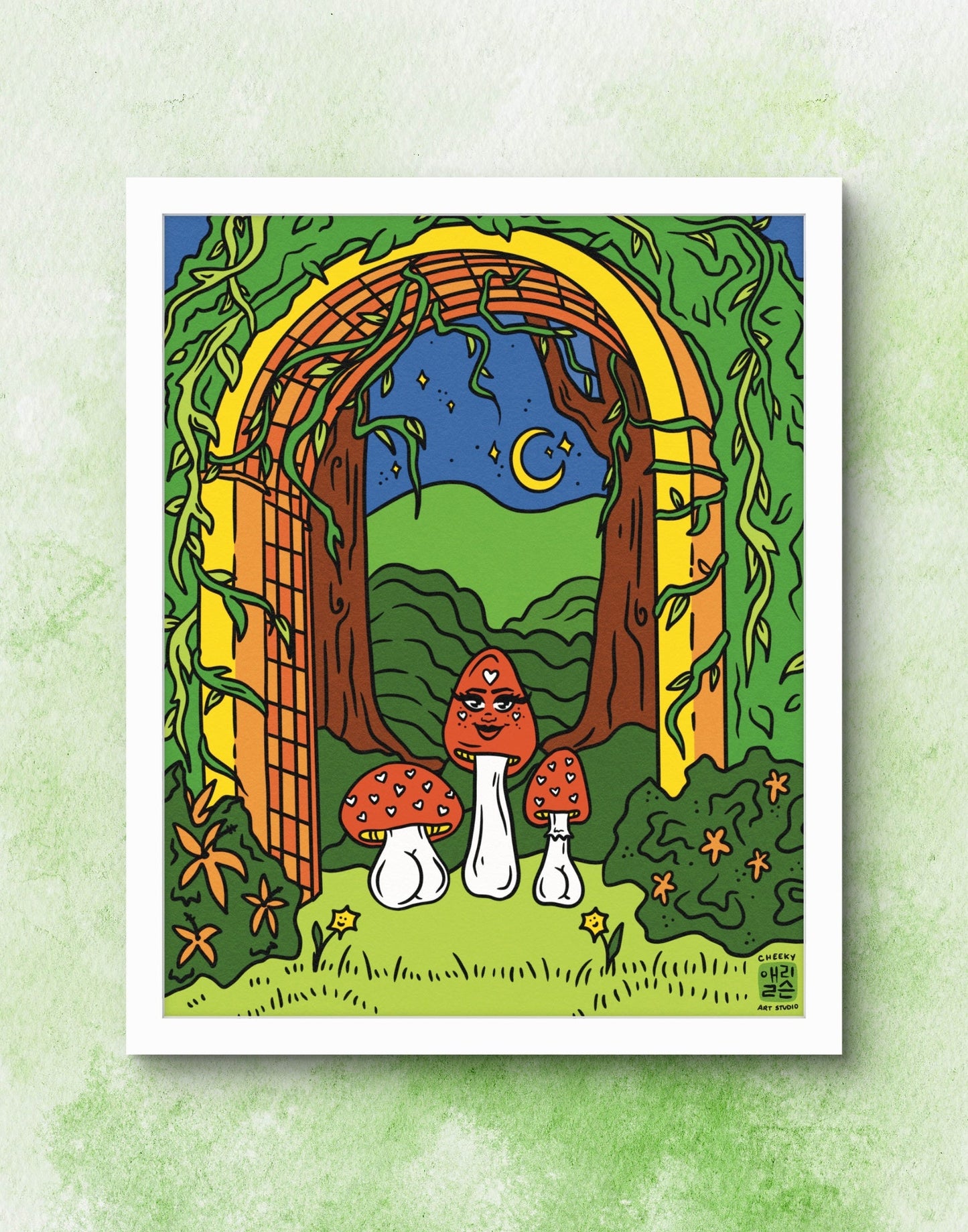 Magical Mushroom Garden Art Print - Cheeky Art Studio - art - fairy - garden - Artwork - Portland, Oregon - Asian American Artist