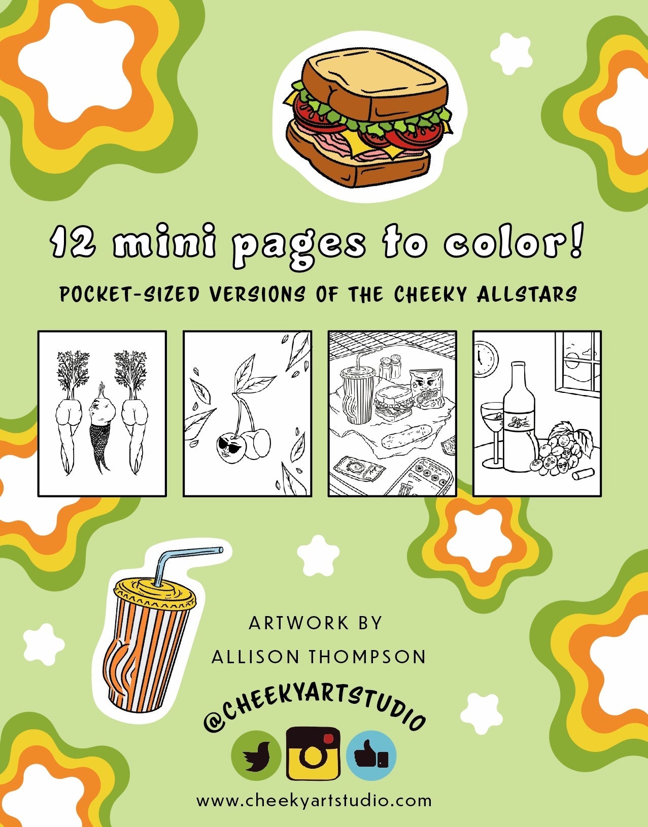 Pocket Booties Mini Coloring Booklet - Cheeky Art Studio - Apple - bakery - banana - Coloring Book - Portland, Oregon - Asian American Artist