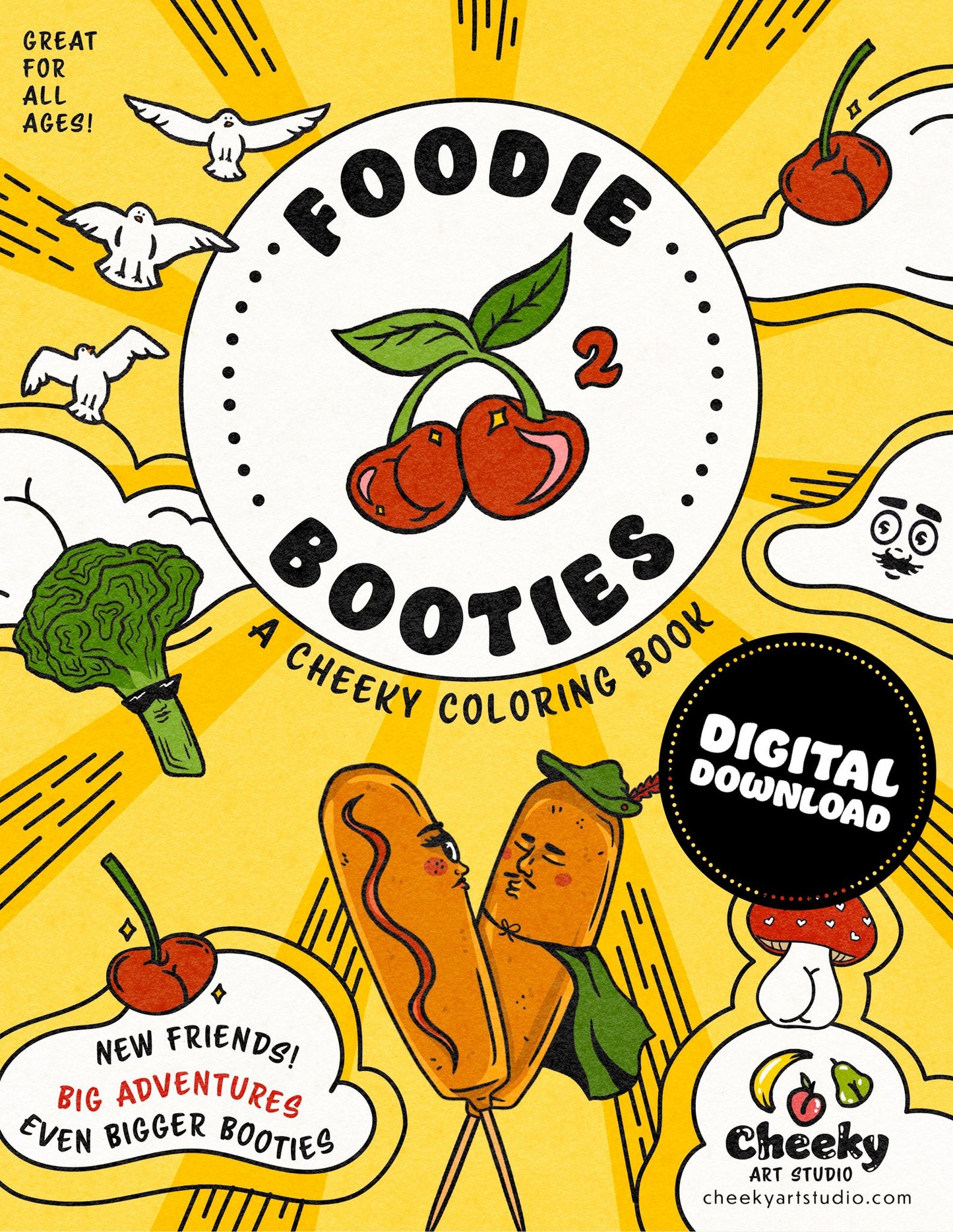 Print At Home! Foodie Booties 2: A Cheeky Coloring Book - Cheeky Art Studio - allison thompson - allisthompson - Apple - Coloring Book - Portland, Oregon - Asian American Artist