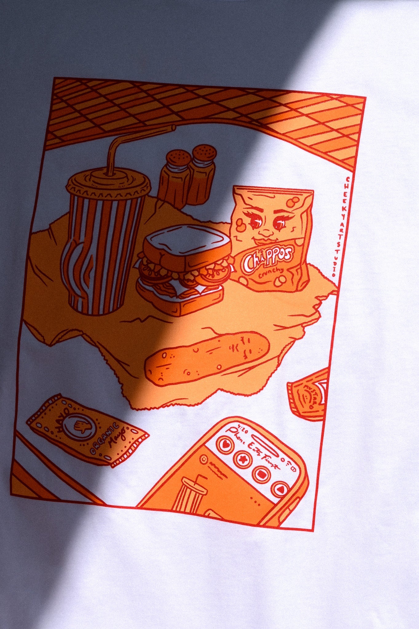 Retro Foodie Tee - Cheeky Art Studio - artist - booties - booty - Shirts & Tops - Portland, Oregon - Asian American Artist