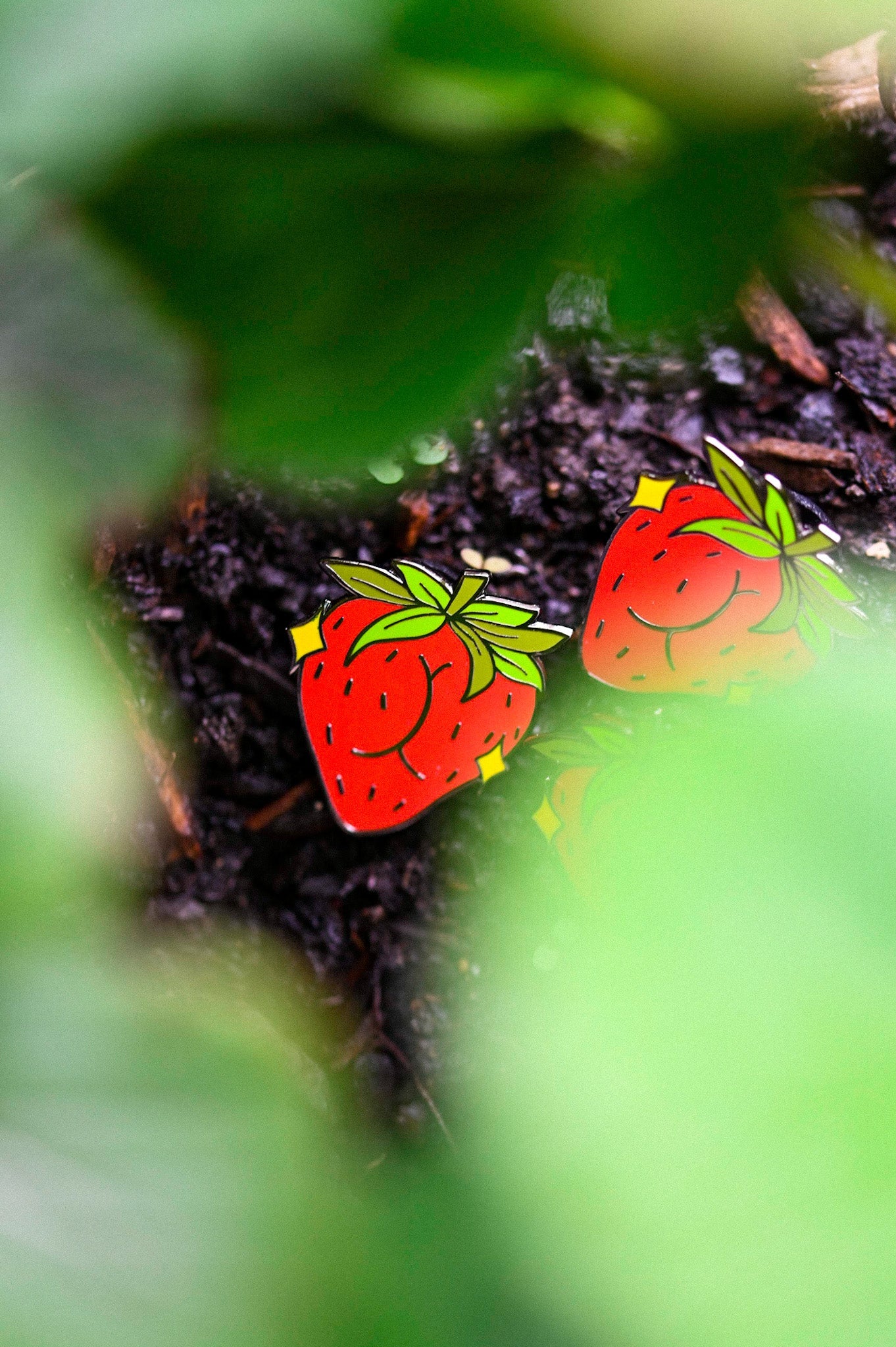 Strawbooty Enamel Pin - Cheeky Art Studio - pin - strawberry - Enamel Pins - Portland, Oregon - Asian American Artist