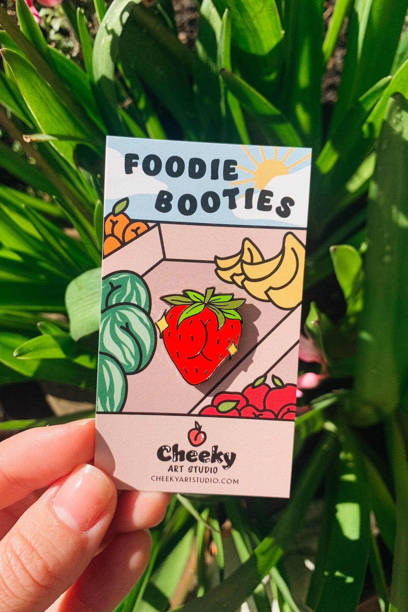 Strawbooty Enamel Pin - Cheeky Art Studio - pin - strawberry - Enamel Pins - Portland, Oregon - Asian American Artist