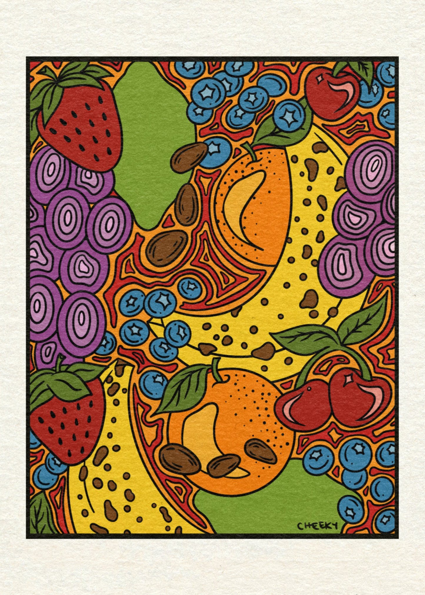 Trippy Fruits Art Print - Cheeky Art Studio - art - banana - cherry - Artwork - Portland, Oregon - Asian American Artist