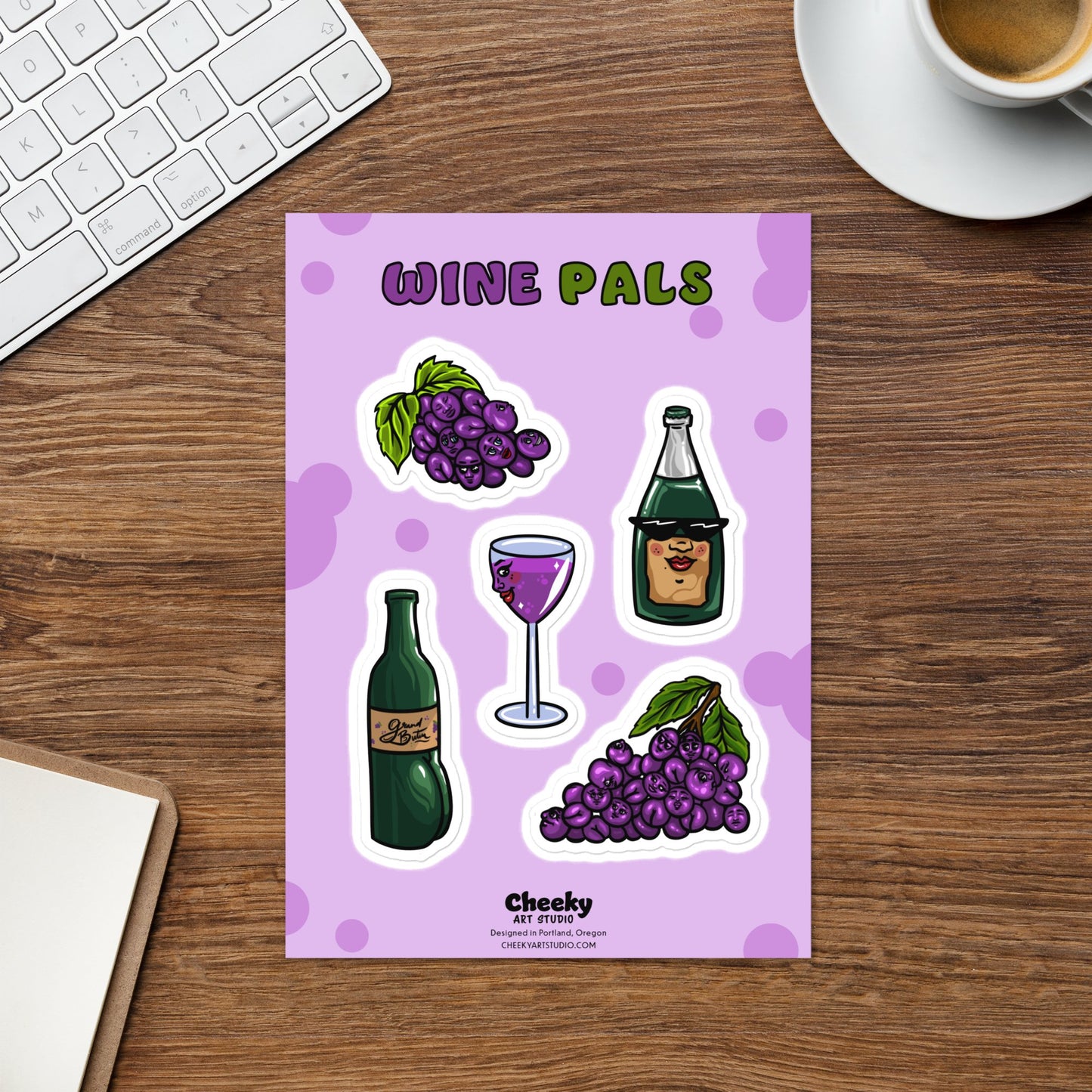 Wine Pals Sticker Sheet - Cheeky Art Studio - Grape - Grapes - sticker - Electronics Stickers & Decals - Portland, Oregon - Asian American Artist