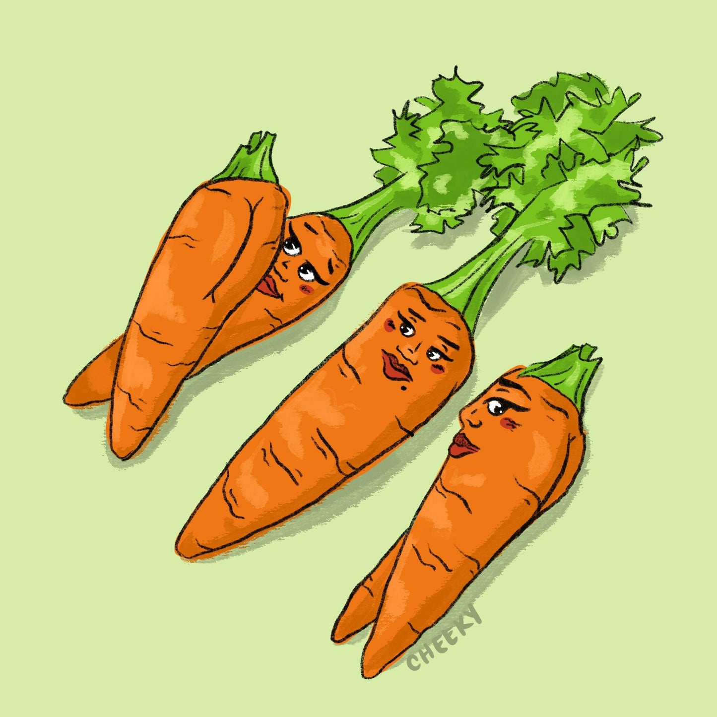 Carrot Gals Postcard - Cheeky Art Studio - allison thompson - allisthompson - art - Greeting & Note Cards - Portland, Oregon - Asian American Artist