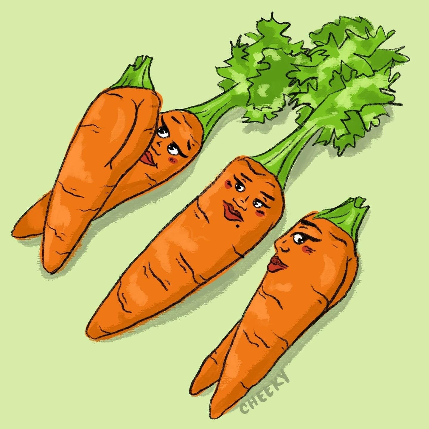 Carrot Gals Postcard - Cheeky Art Studio - allison thompson - allisthompson - art - Greeting & Note Cards - Portland, Oregon - Asian American Artist