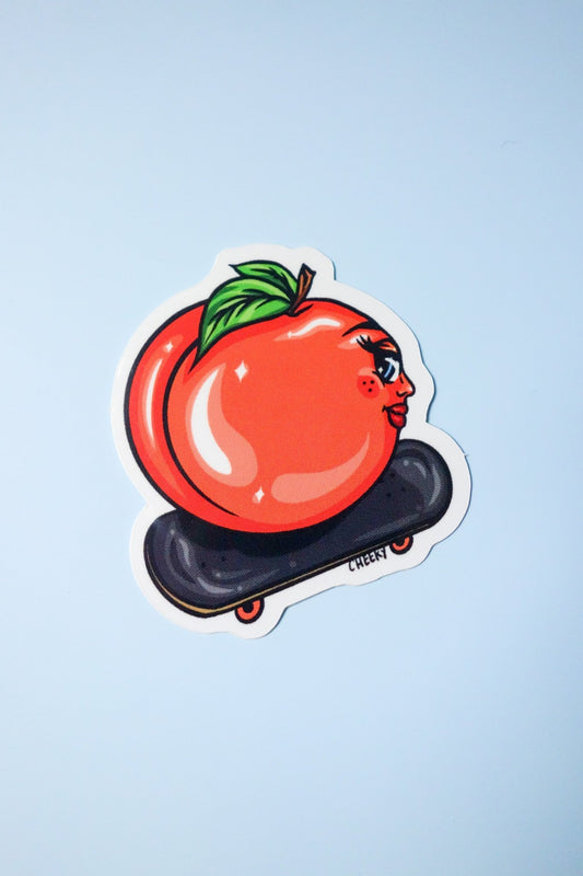 Skater Peach Sticker - Cheeky Art Studio