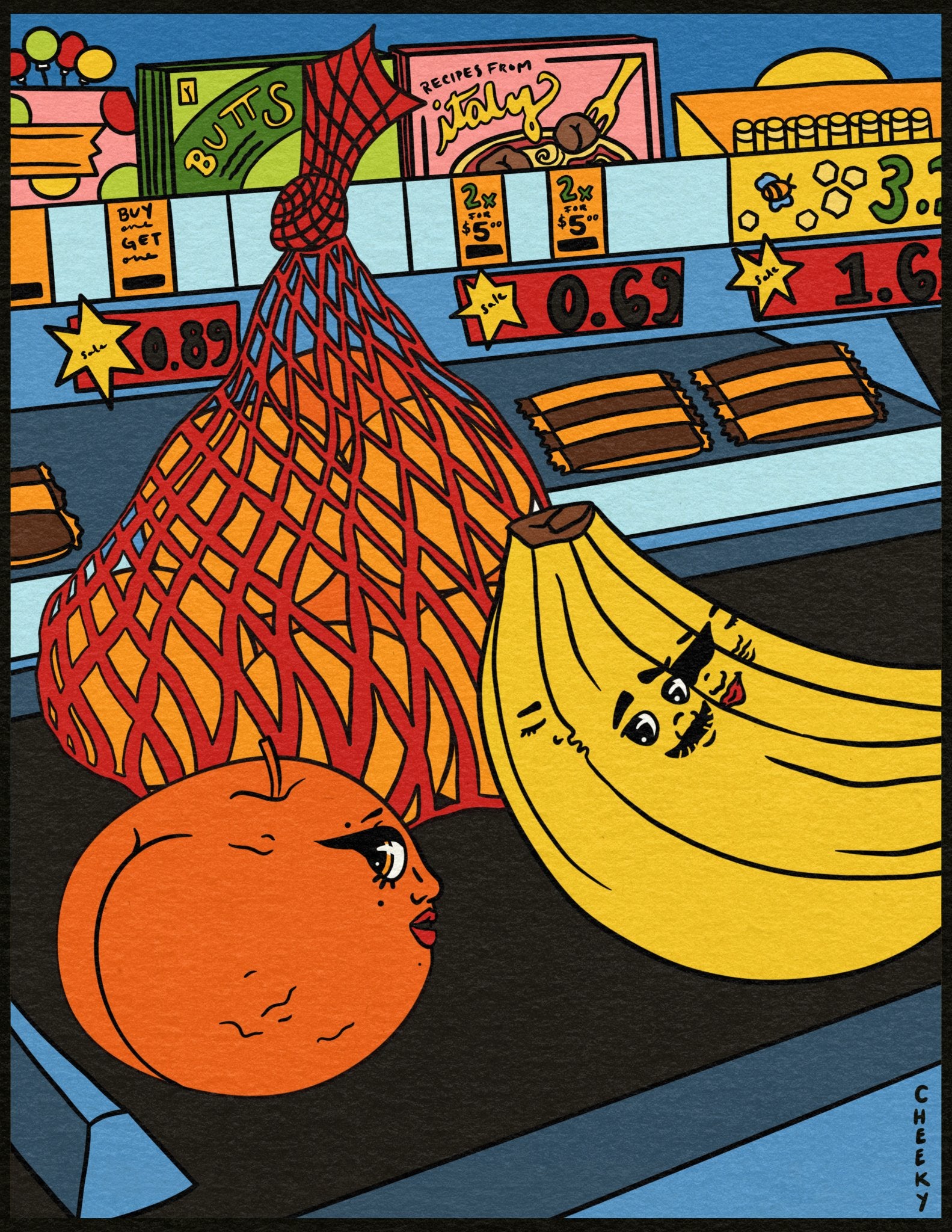 Cheeky Grocery Run Art Print - Cheeky Art Studio-art-banana-groceries