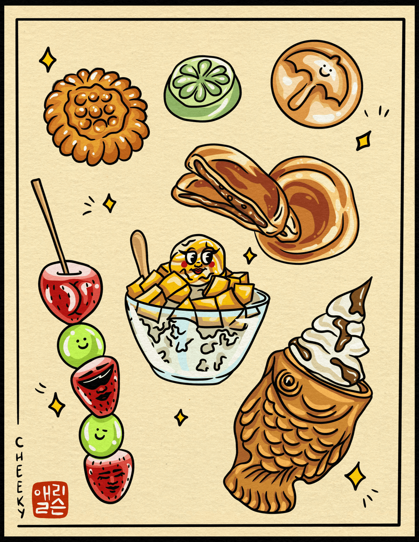 Cheeky Korean Sweet Treats Art Print - Cheeky Art Studio - art - banana - groceries - Artwork - Portland, Oregon - Asian American Artist