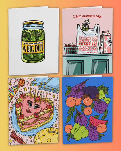 Cheeky Pack of 4 Greeting Cards - Cheeky Art Studio - Birthday - Bundle - cake - Greeting & Note Cards - Portland, Oregon - Asian American Artist