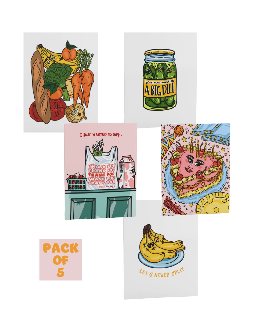 Cheeky Pack of 5 Greeting Cards - Cheeky Art Studio - banana - Birthday - cake - Greeting & Note Cards - Portland, Oregon - Asian American Artist