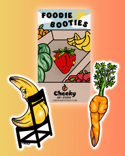 Cheeky Starter Pack - 1 Pin, 2 Stickers - Cheeky Art Studio - banana - Bundle - carrot - Electronics Stickers & Decals - Portland, Oregon - Asian American Artist