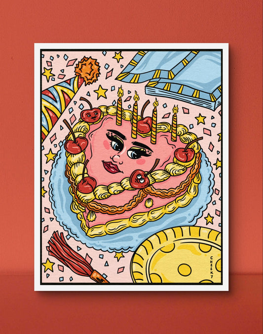 Cherrylicious Booty Bash Art Print - Cheeky Art Studio - art - birthday - cake - Artwork - Portland, Oregon - Asian American Artist