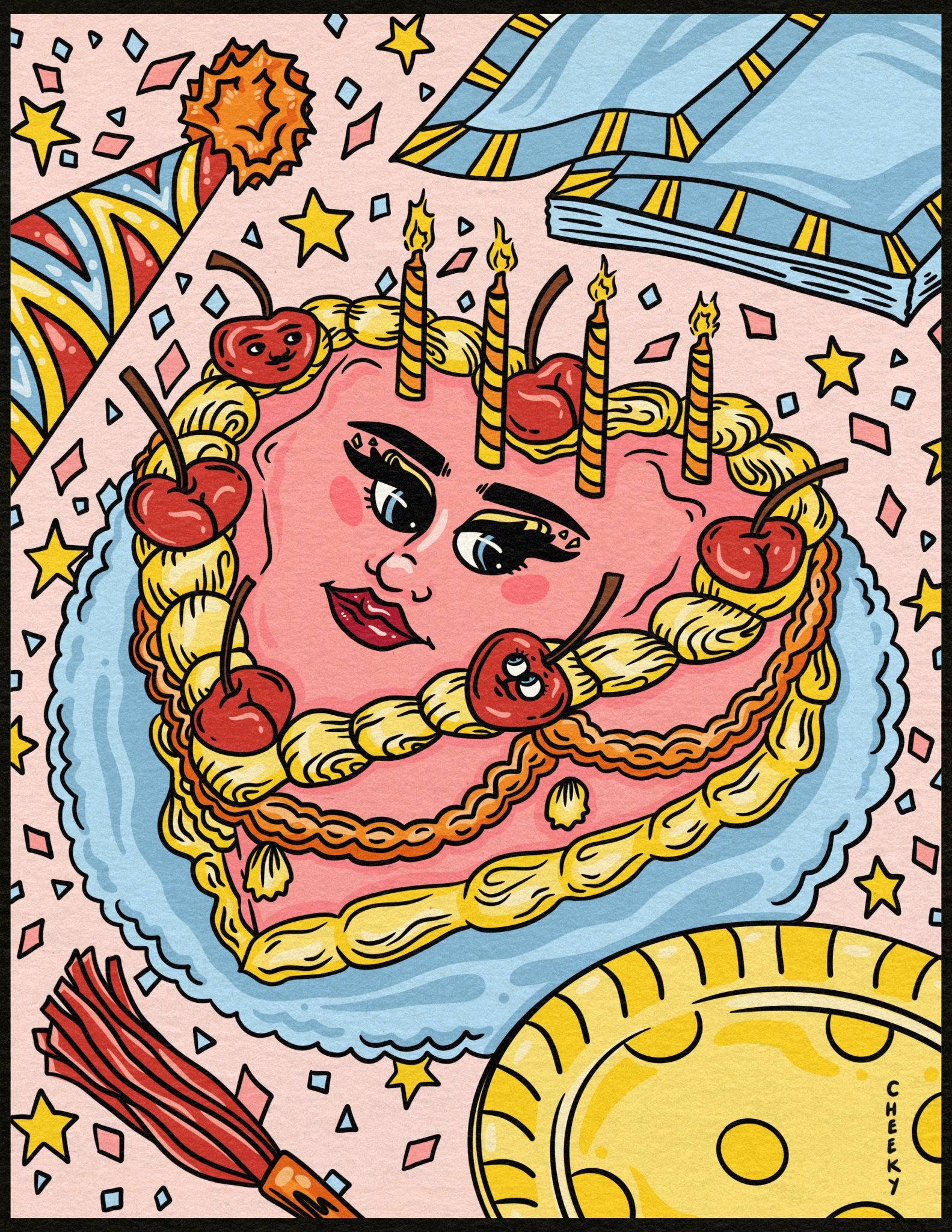 Cherrylicious Booty Bash Art Print - Cheeky Art Studio-art-birthday-cake