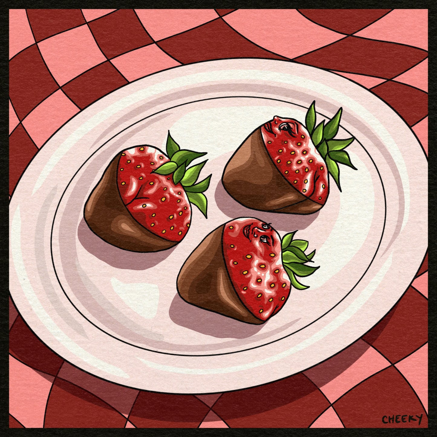 Chocolate Covered Strawbooties Art Print - Cheeky Art Studio - art - groovy - print - Artwork - Portland, Oregon - Asian American Artist