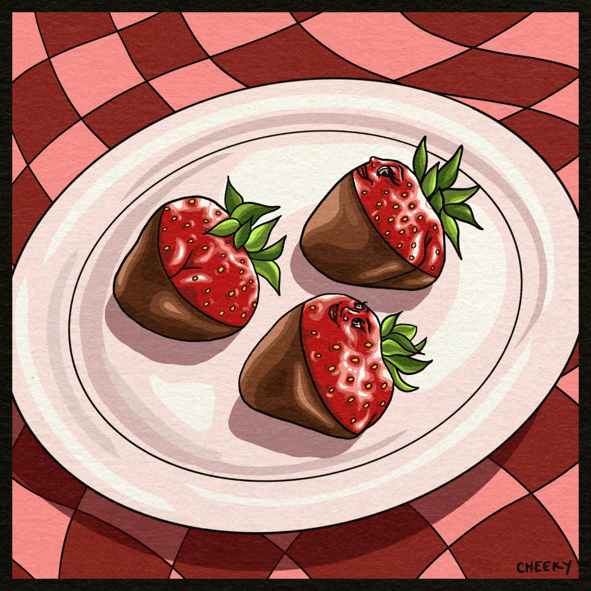 Chocolate Covered Strawbooties Art Print - Cheeky Art Studio - art - groovy - print - Artwork - Portland, Oregon - Asian American Artist