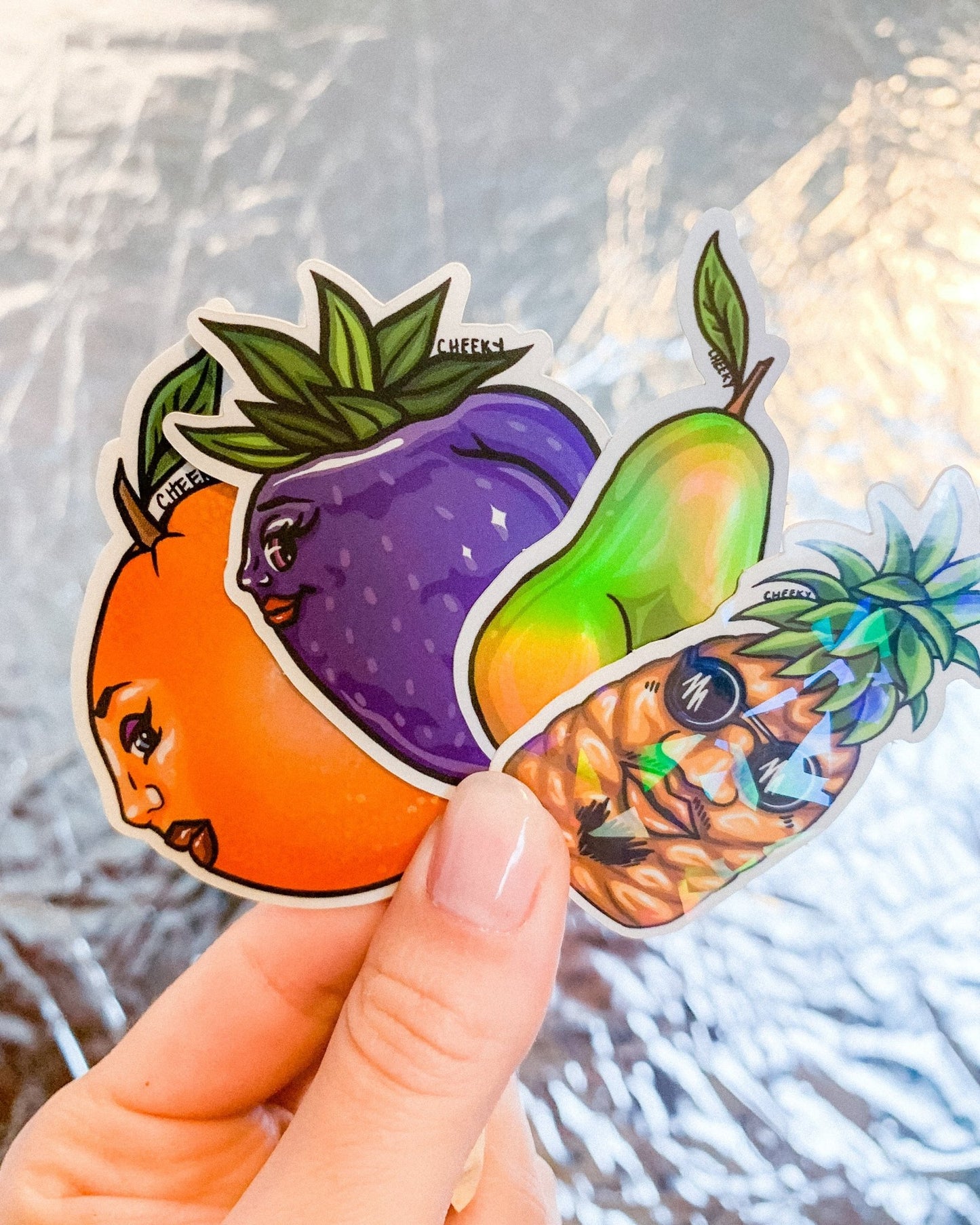 Chrome Blue Strawberry Vinyl Sticker - Cheeky Art Studio - berry - blue - chrome - Electronics Stickers & Decals - Portland, Oregon - Asian American Artist