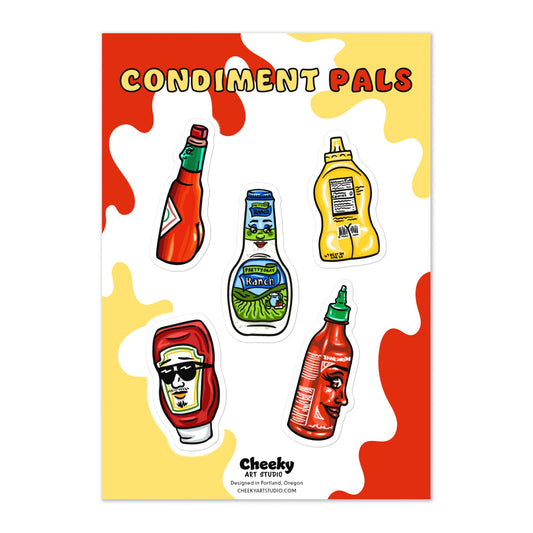 Condiment Pals Sticker Sheet - Cheeky Art Studio-hot sauce-ketchup-ranch