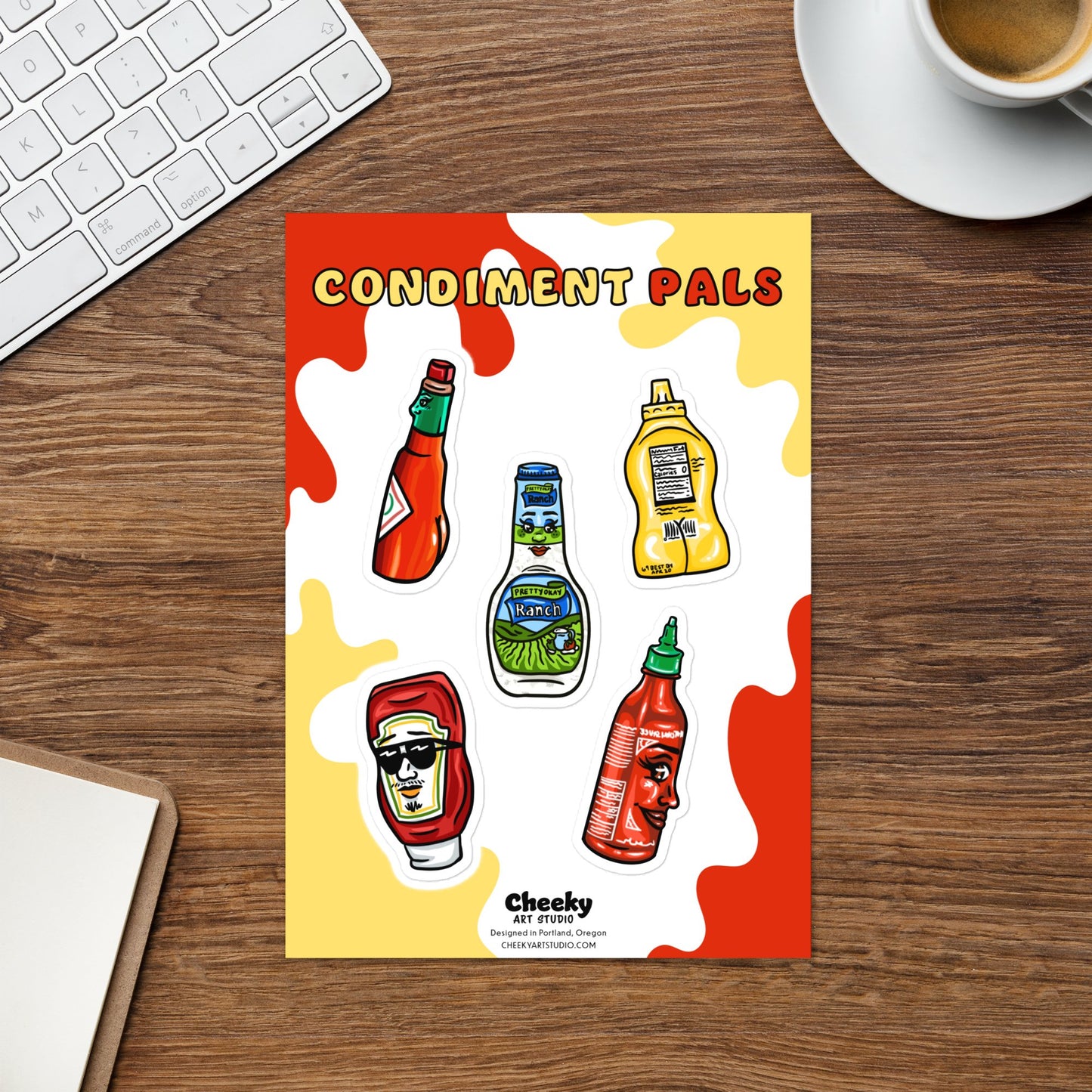 Condiment Pals Sticker Sheet - Cheeky Art Studio-hot sauce-ketchup-ranch