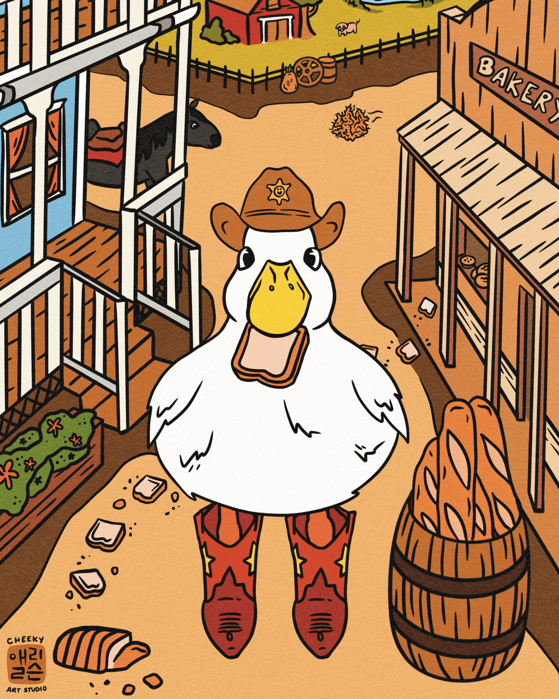 Cowboy Duckie Art Print - Cheeky Art Studio - art - cowboy - cute - Artwork - Portland, Oregon - Asian American Artist
