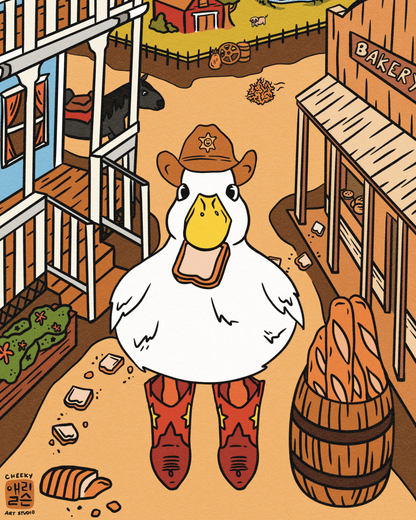 Cowboy Duckie Art Print - Cheeky Art Studio - art - cowboy - cute - Artwork - Portland, Oregon - Asian American Artist