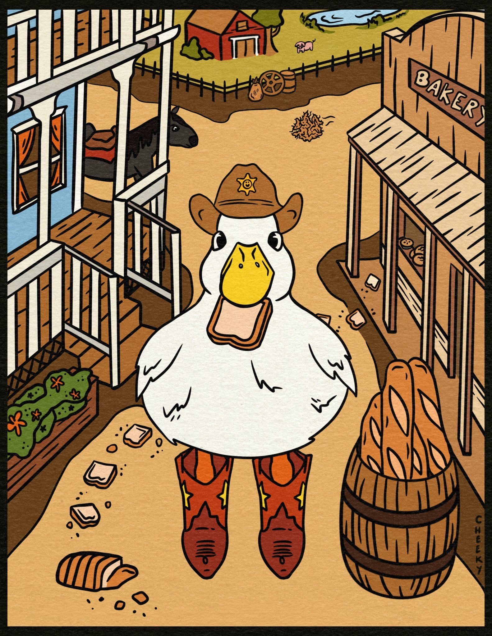 Cowboy Duckie Art Print - Cheeky Art Studio - art - cowboy - cute - Artwork - Portland, Oregon - Asian American Artist