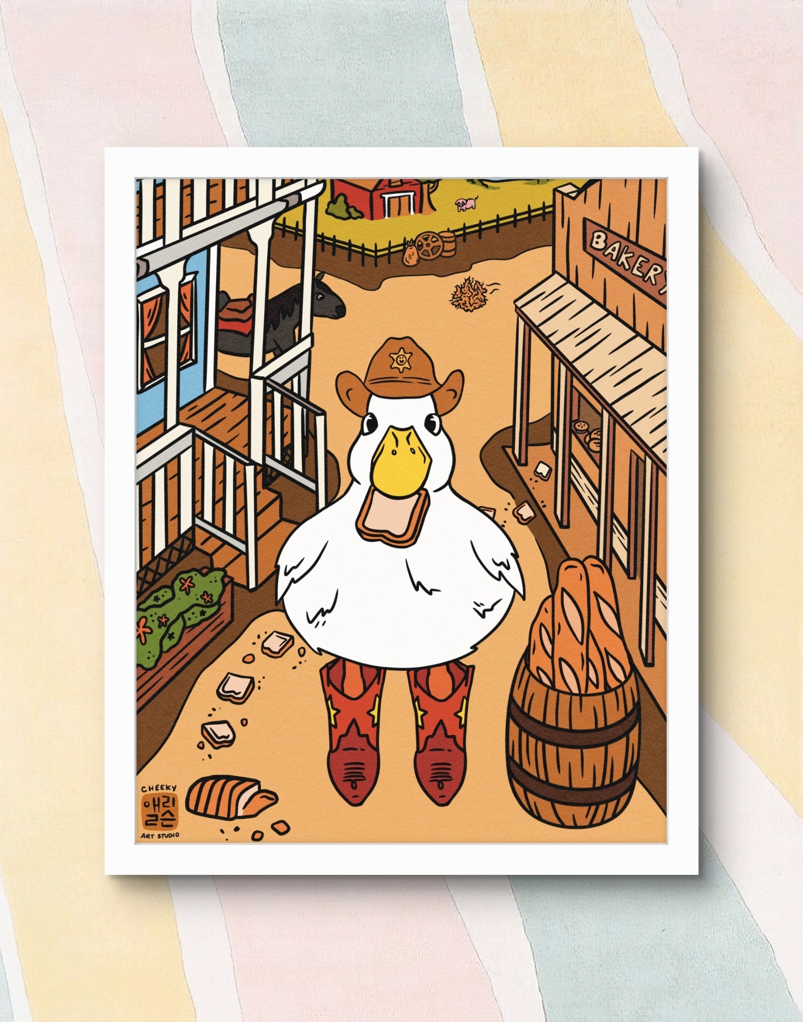 Cowboy Duckie Art Print - Cheeky Art Studio - art - cowboy - cute - Artwork - Portland, Oregon - Asian American Artist